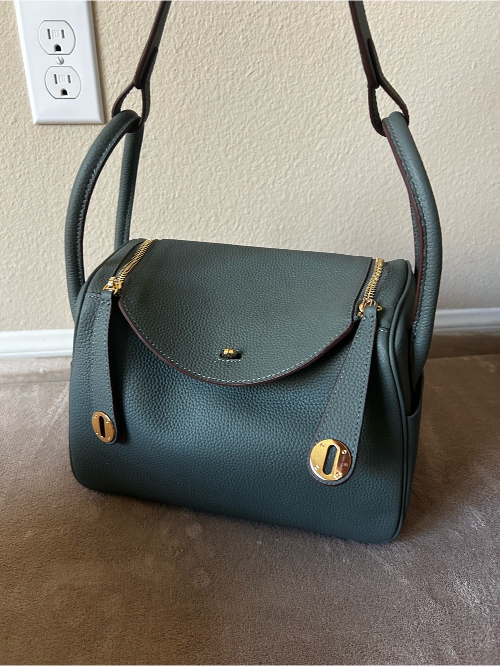 26cm Dark Green Pillow Bag with Gold Hardware